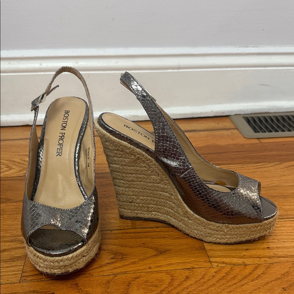 Boston Proper Metallic Wedge Sandals